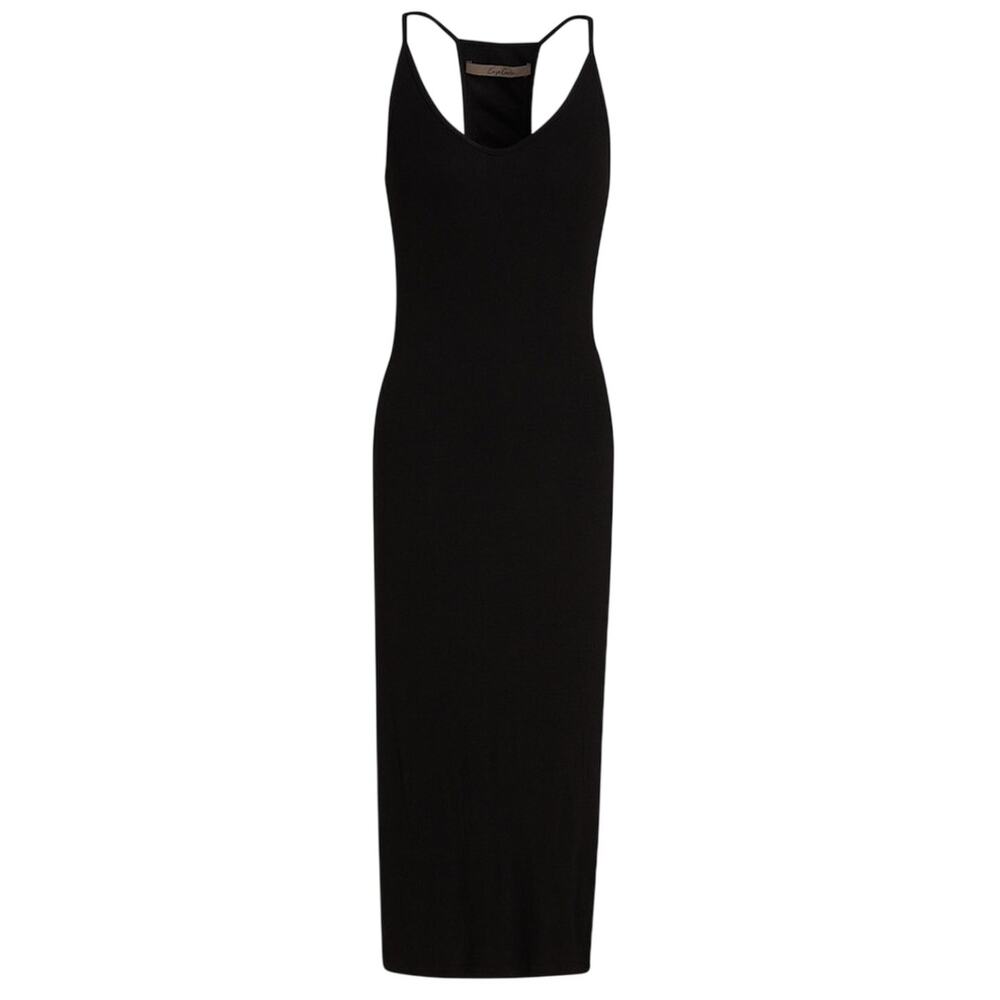 Enza Costa Sleek Black Ribbed Jersey Midi Dress Size XS
